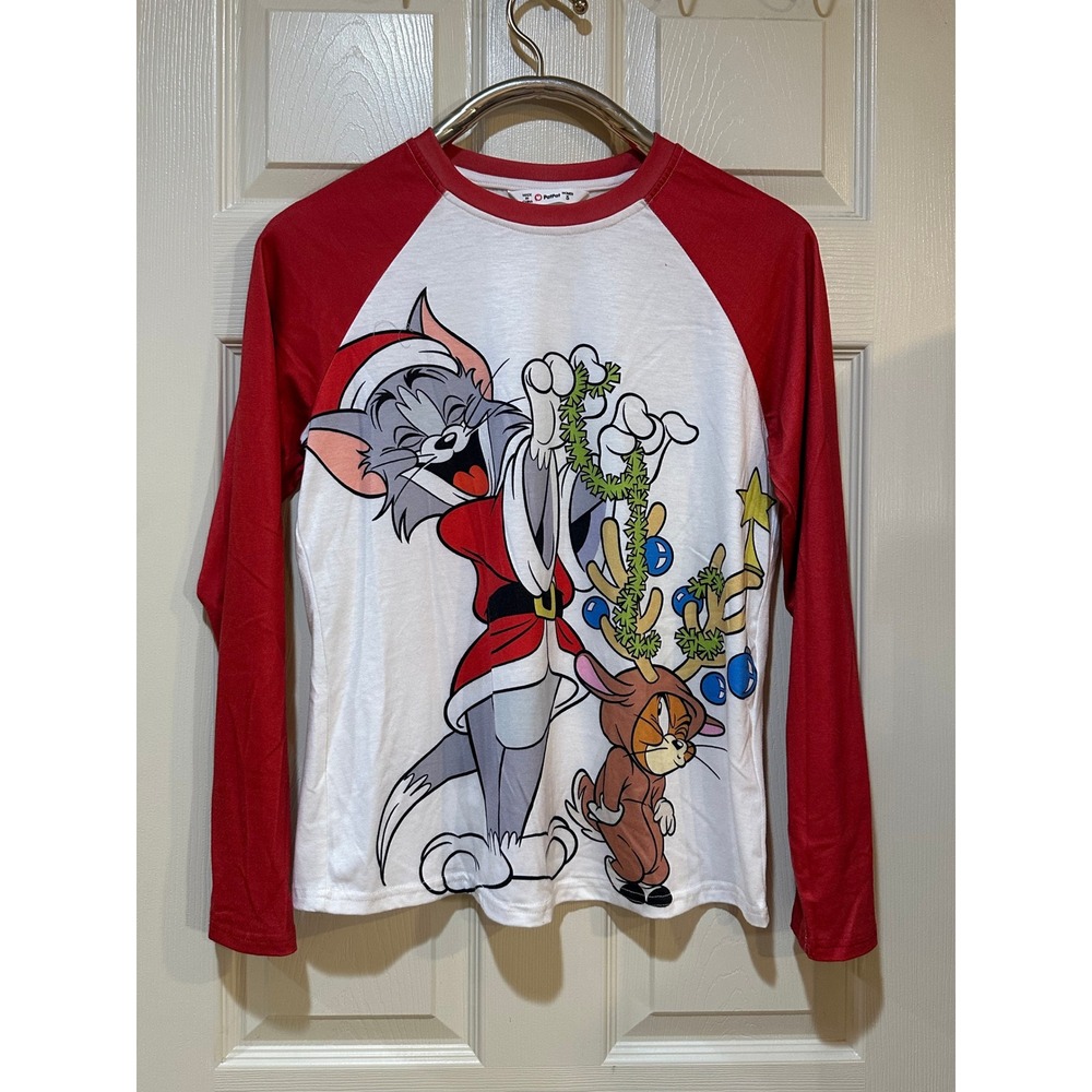 PatPat Tom and Jerry Christmas Long Sleeve Raglan Graphic Tee Womens‎ Small Red